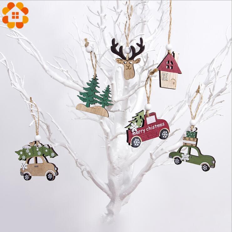 Изображение товара: Деревянные украшения для рождественской елки, автомобиля, оленя, дерева, 3 шт./компл., деревянные подвески, украшения