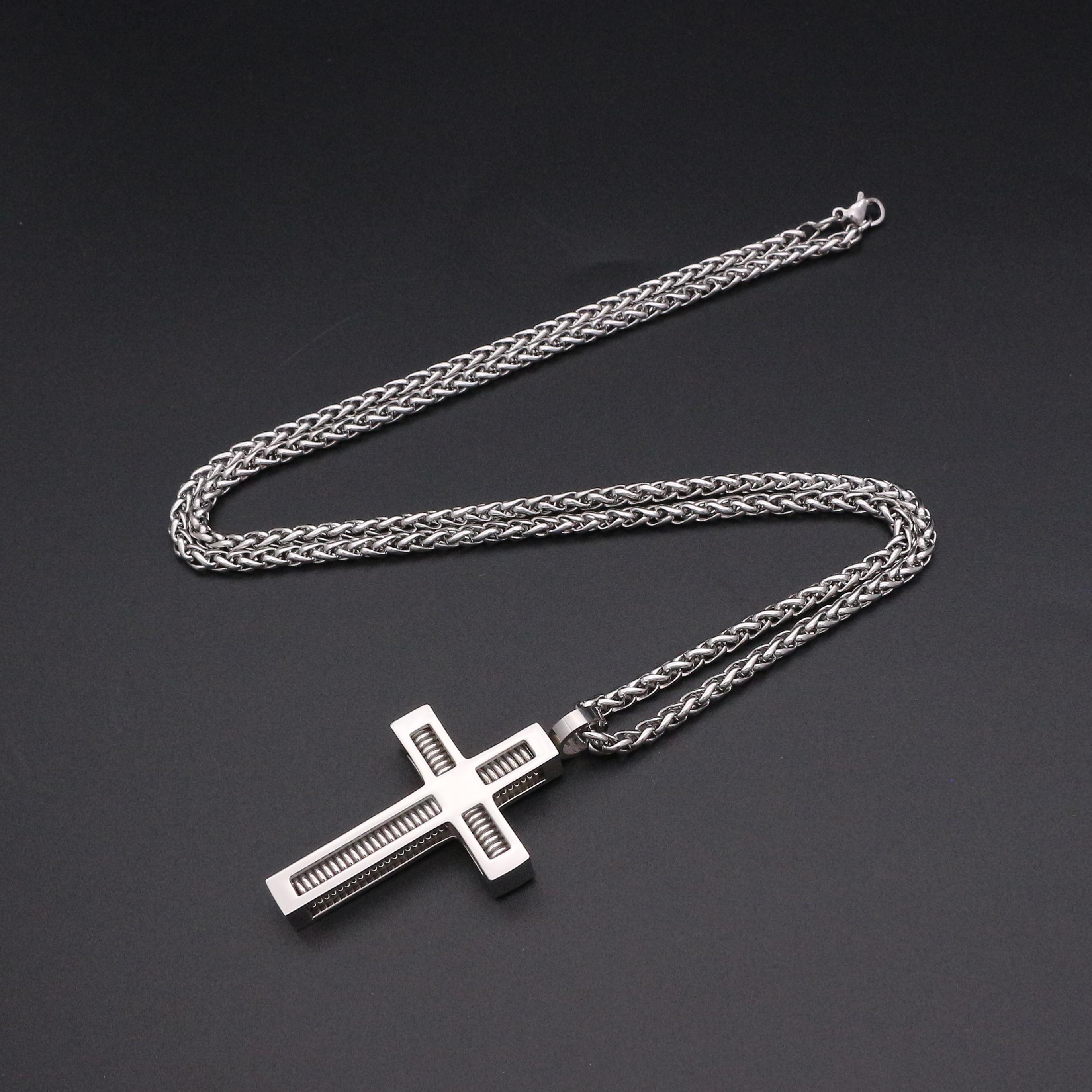 Изображение товара: Новый дизайн женское ожерелье с крестом из нержавеющей стали 60 см цепь винтовая подвеска Крест Золотой цвет мужское ожерелье для женщин лучший подарок