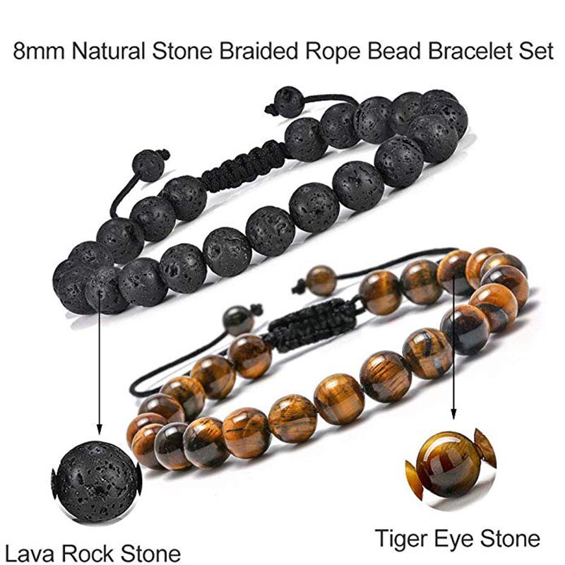 Изображение товара: Браслет из натурального камня тигровый глаз для мужчин и женщин, регулируемый браслет с бусинами из натурального энергетического камня, эфирного масла, лавы, камня, черного оникса, Тигрового Глаза