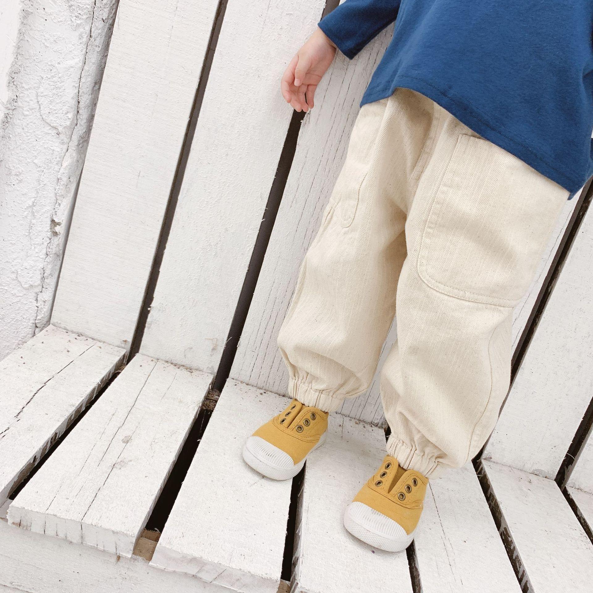 Изображение товара: Шаровары для мальчиков, Новое поступление, осенние свободные штаны для девочек, повседневные брюки с боковыми карманами и морковкой, детские брюки для малышей, детские штаны 2019