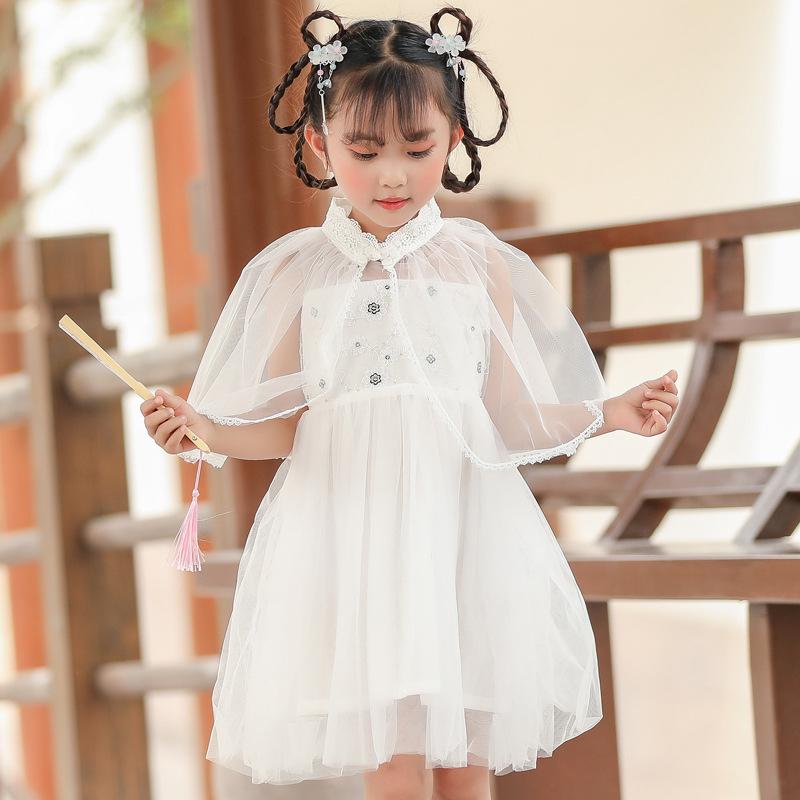 Изображение товара: Новые летние костюмы династии Тан для девочек, новое белое платье ханьфу, детские танцевальные костюмы для шоу, детское старинное китайское платье SL1025