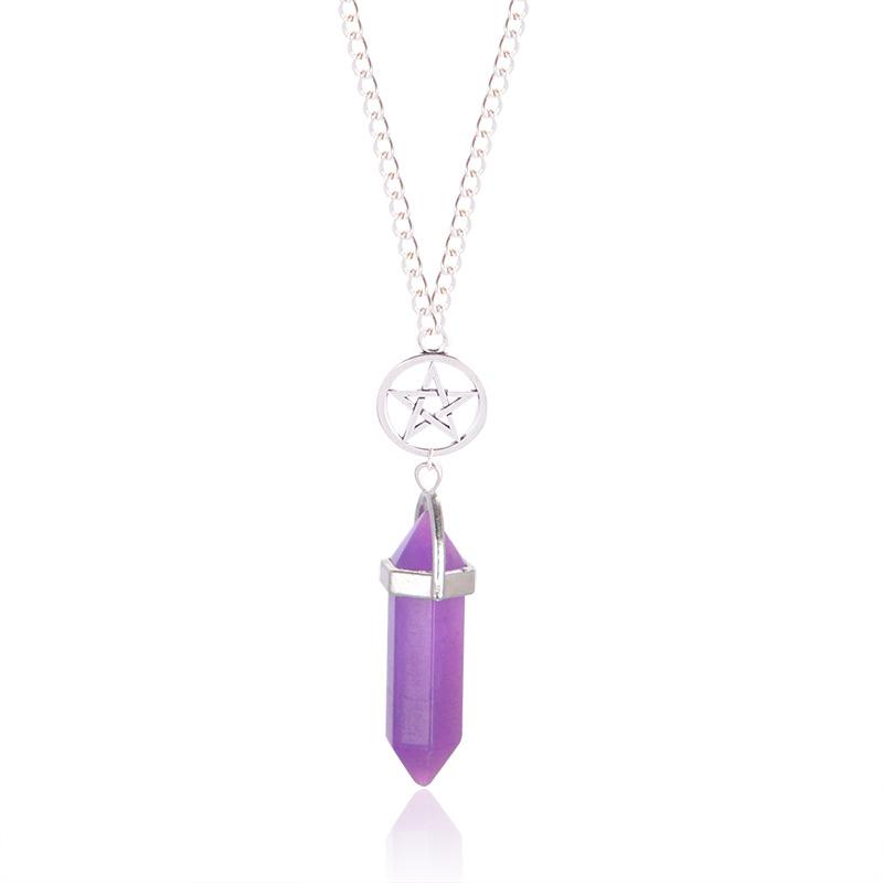 Изображение товара: Женское Ожерелье с кристаллами, винтажное шестиугольное ожерелье с подвеской в виде пентаграммы и звезды из натурального камня