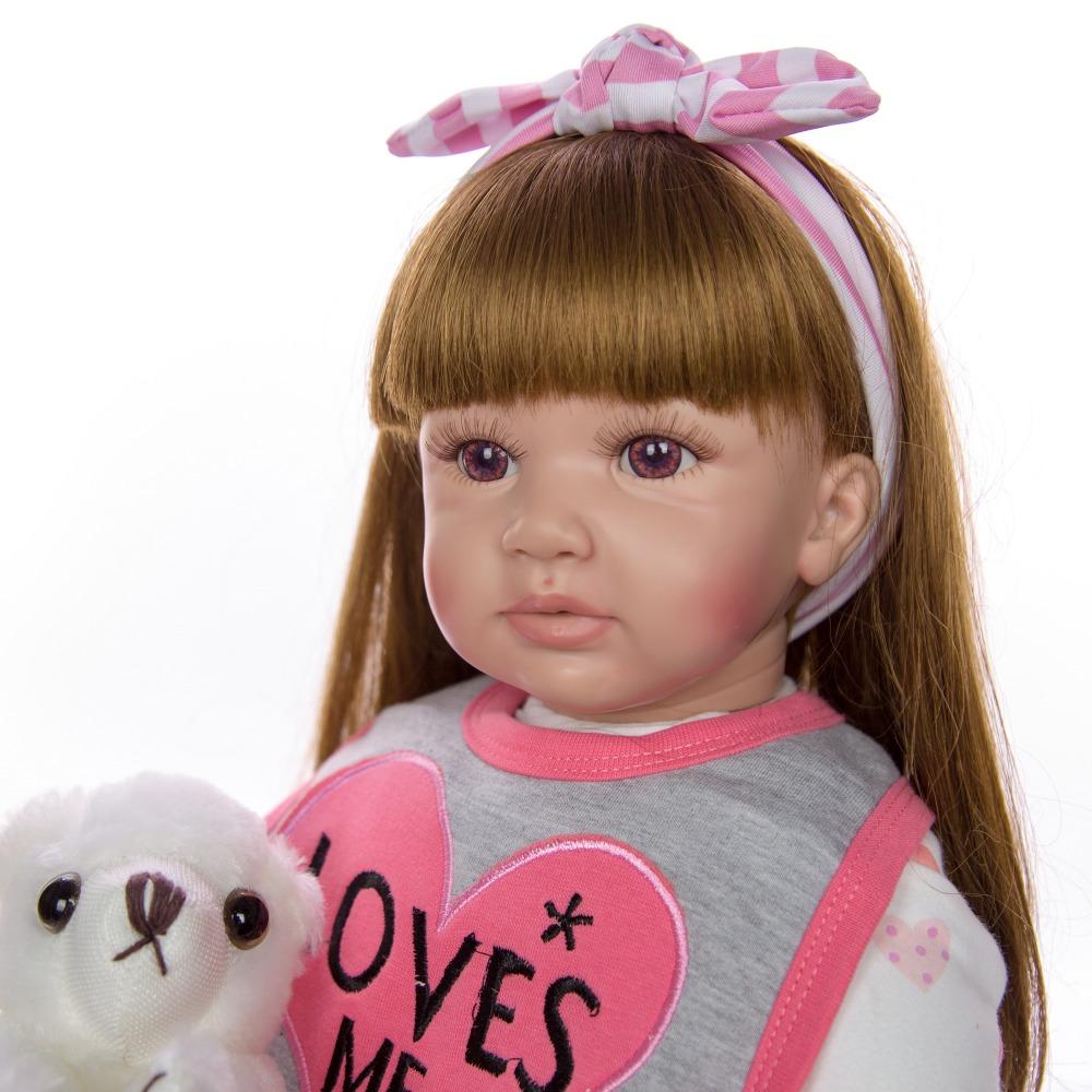 Изображение товара: Реалистичная кукла-младенец с коричневыми длинными волосами, силиконовая кукла-младенец, куклы-Реборн, мягкие тканевые куклы для новорожденных, игрушки для детей, подарок