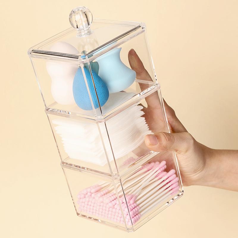 Изображение товара: Прозрачный органайзер для макияжа из акрила, коробка для хранения ватных тампонов, контейнер для переносной чехол для хранения, пластиковая коробка