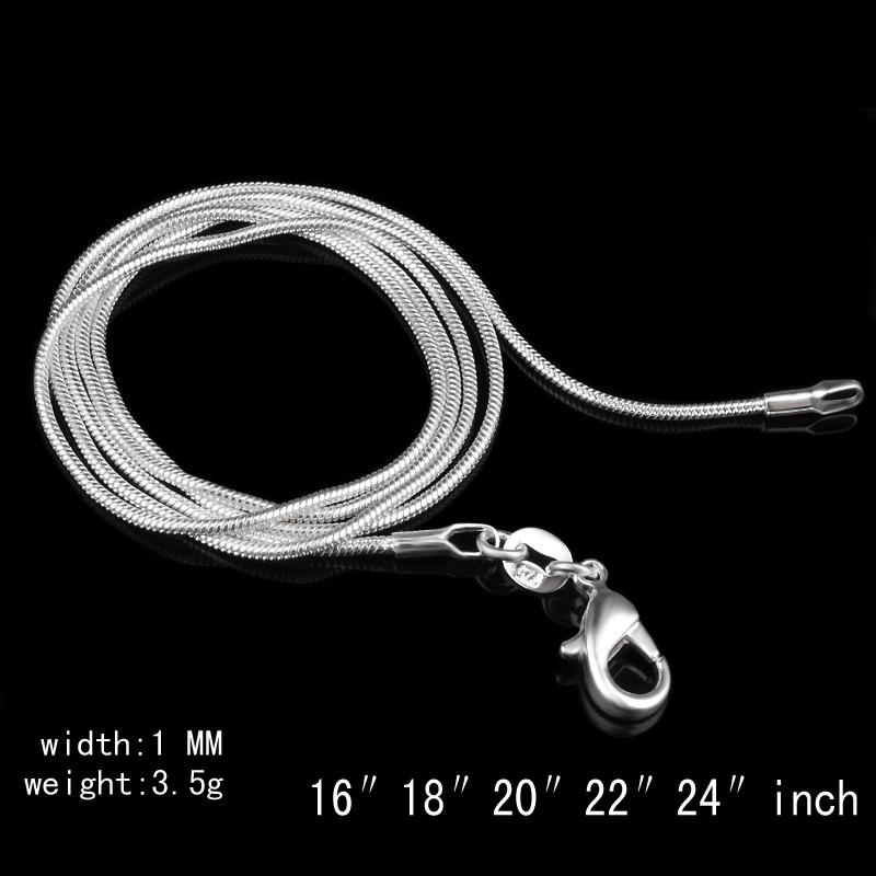 Изображение товара: 100% Аутентичное твердое ожерелье-чокер из стерлингового серебра 925 пробы, изысканное ювелирное изделие, 1 мм, широкая Цепочка-змейка, ожерелье для женщин
