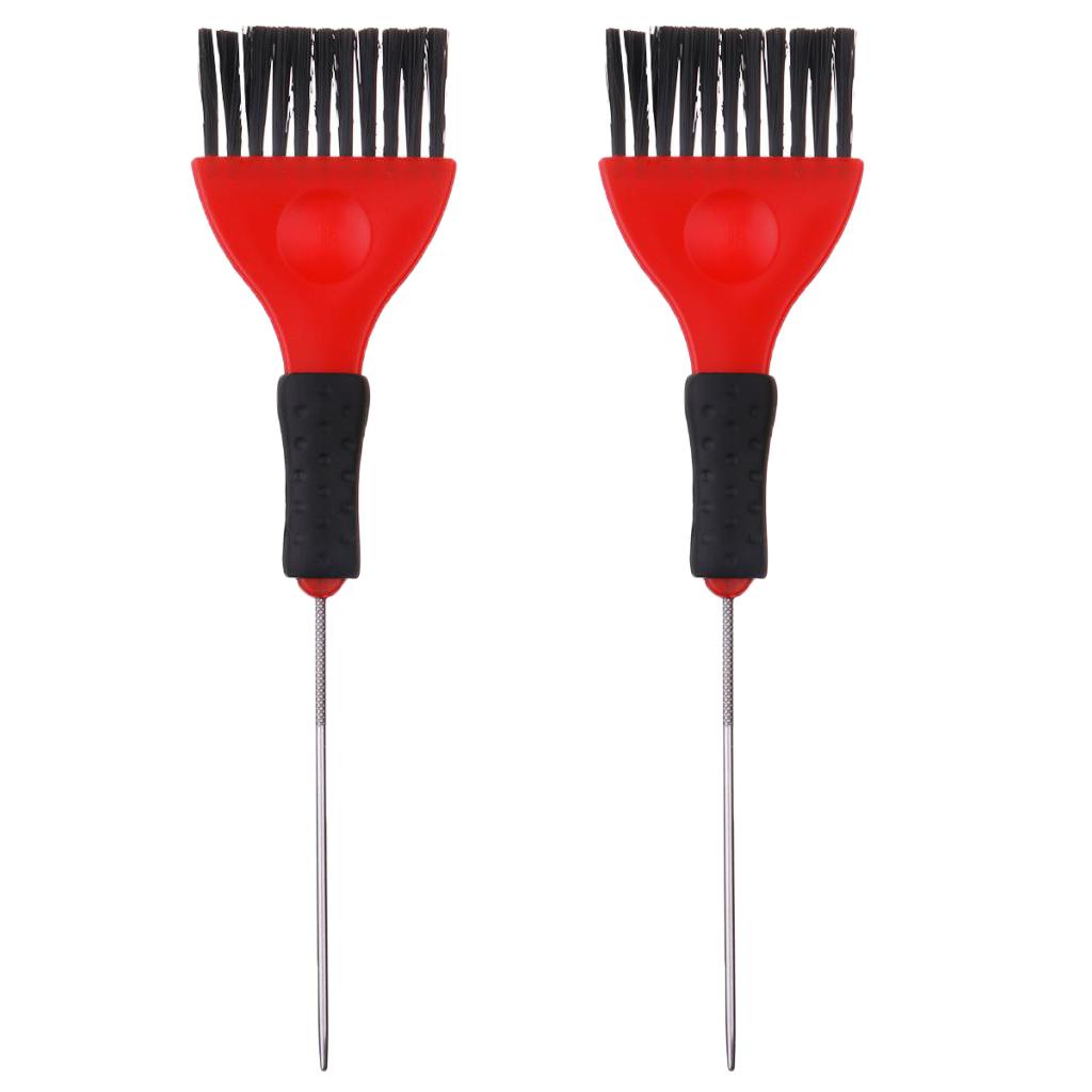 Изображение товара: 2 шт. кисть для окрашивания волос с металлическим хвостом, красная и черная, с длинной ручкой, Профессиональная парикмахерская краска для волос, аппликатор, кисти