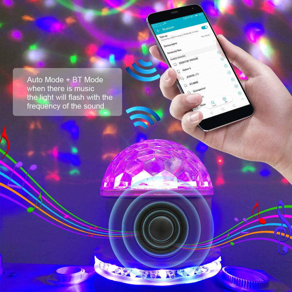 Изображение товара: Сценический миниатюрный RGB светильник E27 со звуковой активацией, автоматически вращающийся волшебный дискошар, освещение для диджея, сценический эффект, светильник с шестью режимами