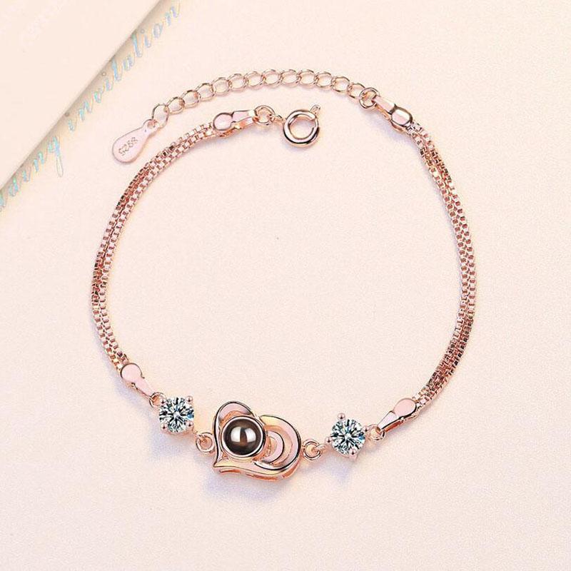 Изображение товара: Очаровательный браслет из стерлингового серебра 925 пробы для женщин, милый браслет с сердечками из розового золота, подарок для женщин, ювелирное изделие