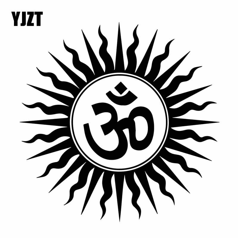 Изображение товара: YJZT, 15,7 см * 15,7 см, Виниловая наклейка, таинственный Ом, индуические, религиозные, индийские, на санскрите, символ автомобиля, наклейка, черный/серебристый цвет