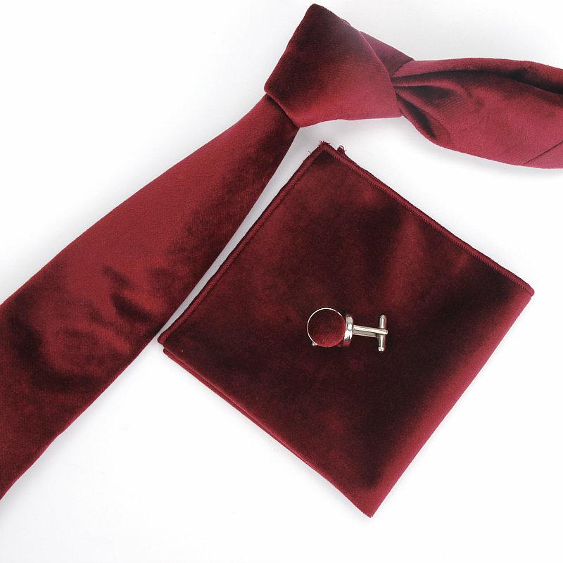 Изображение товара: Brand New Mens Fashion Velvts Red Blue Solid Color Designer Skinny Pocket Square Handkerchief + Neck Tie Sets 12Colors Conduory