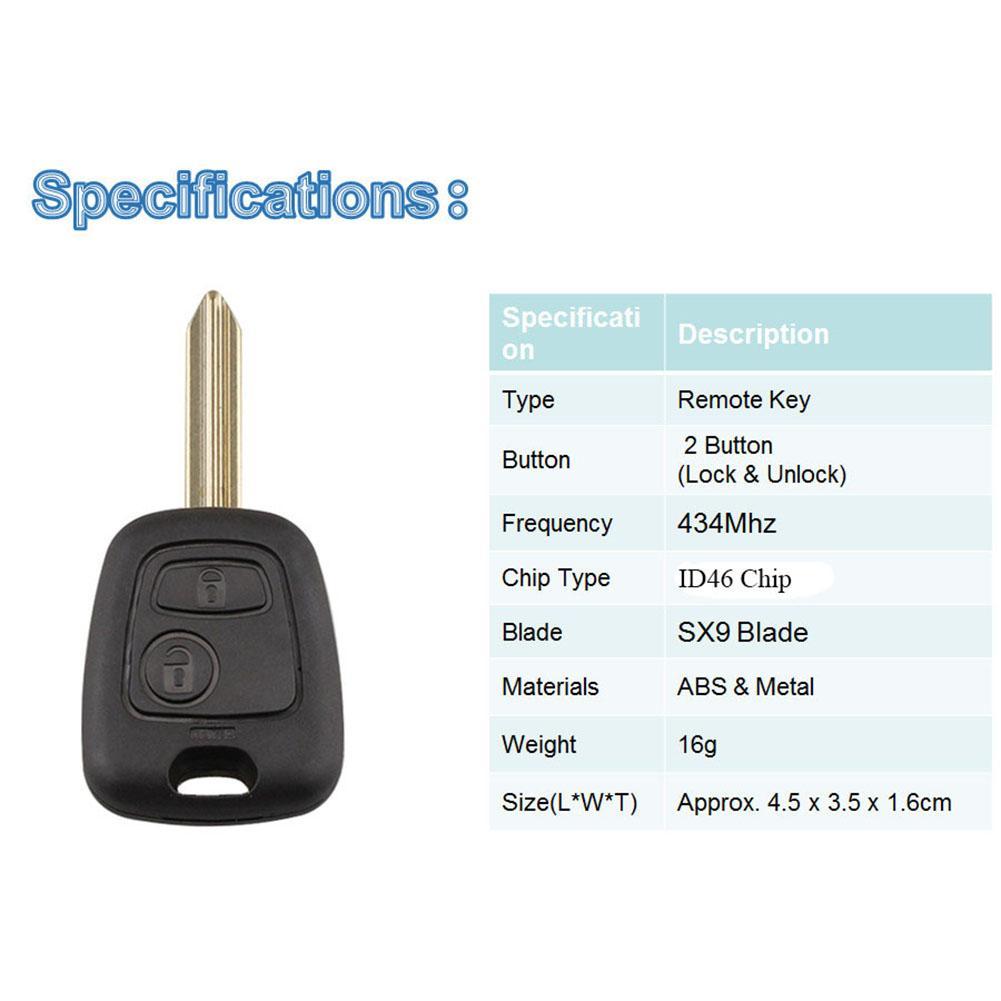Изображение товара: Автомобильный пульт дистанционного управления 2 кнопки 433 МГц для Citroen Saxo Picasso Xsara Berlingo SX9
