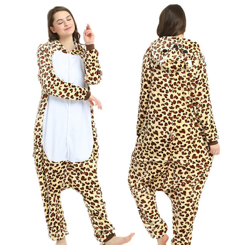 Изображение товара: Взрослая Пижама для женщин, Фланелевая Пижама унисекс с милым леопардовым медведем, Пижама для животных, комплект с капюшоном, пижама кигуруми
