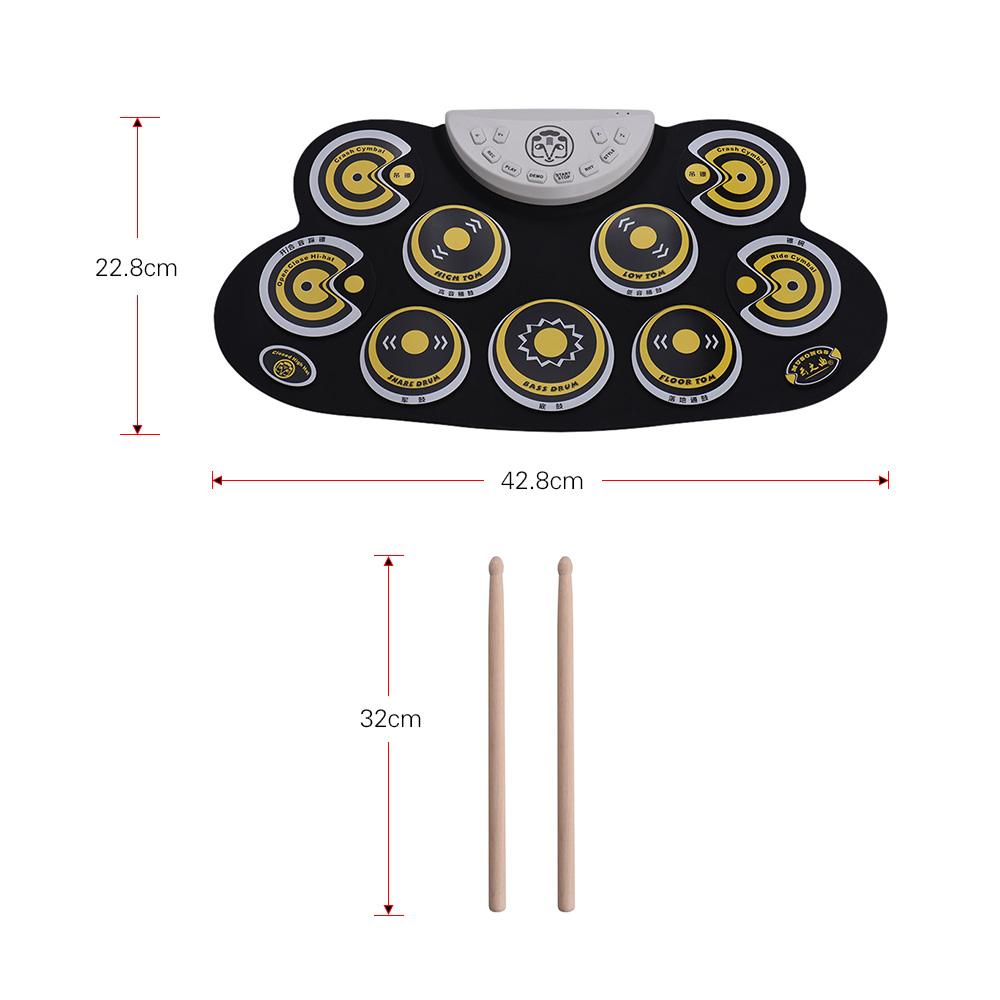 Изображение товара: Портативный Силиконовый Электронный барабанный коврик, складной барабанный набор с барабанными палочками, педали с мультяшным дизайном, цифровой барабан для детей, начинающих