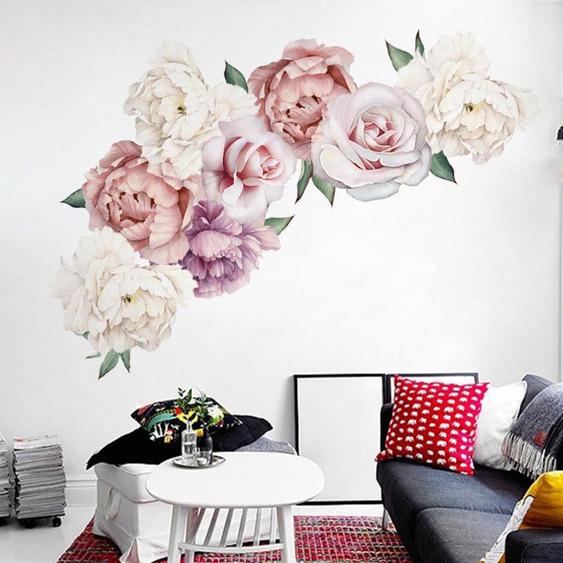 Изображение товара: Пиона, розы, цветы, наклейка на стену, художественные наклейки для детской комнаты, домашний декор, подарок из ПВХ, 40*60 см, высокое качество, домашний художественный настенный стикер