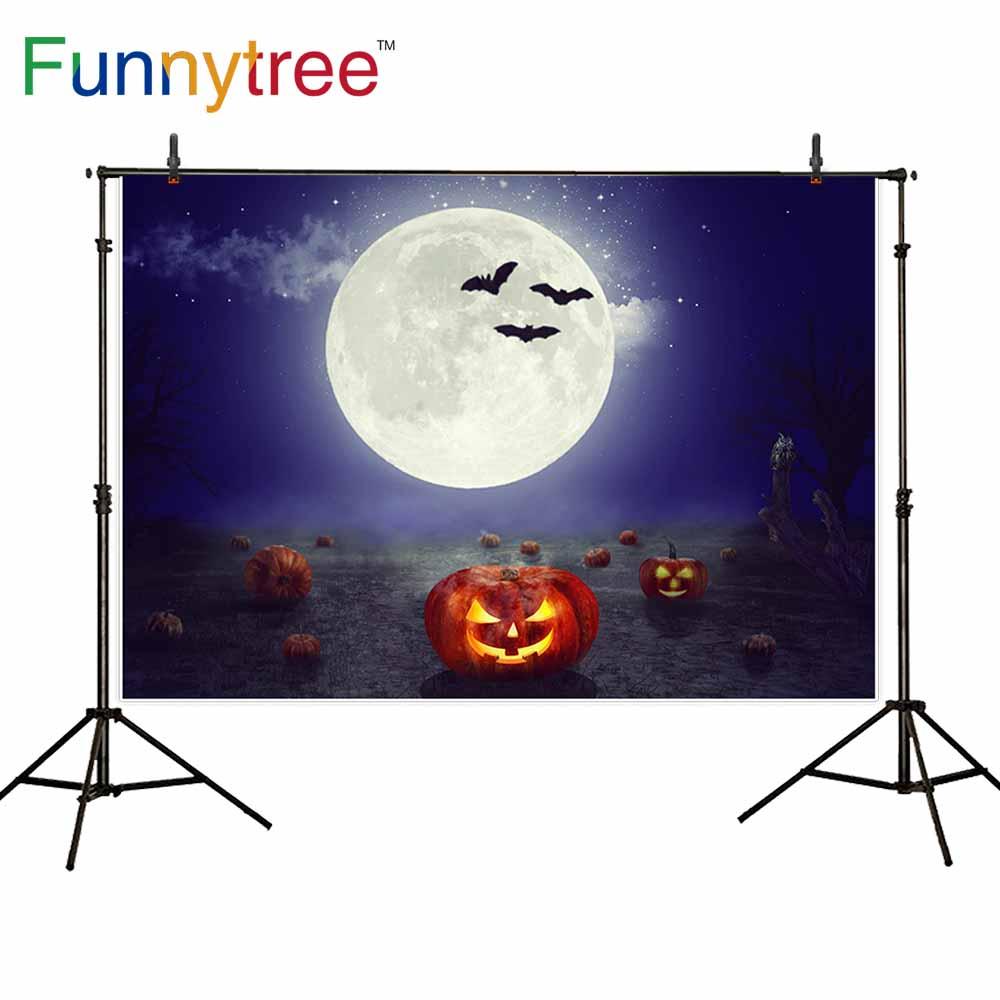 Изображение товара: Funnytree хэллоуин фотография фон Луна тыква летучая мышь ночь ужас вечерние дети фотографический фон для студийной фотосъемки