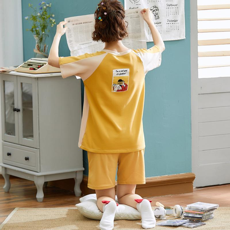 Изображение товара: Женские новые пижамы женские корейские летние свежие и милые тонкие хлопковые шорты с коротким рукавом повседневные пижамные комплекты из двух предметов пижамный комплект