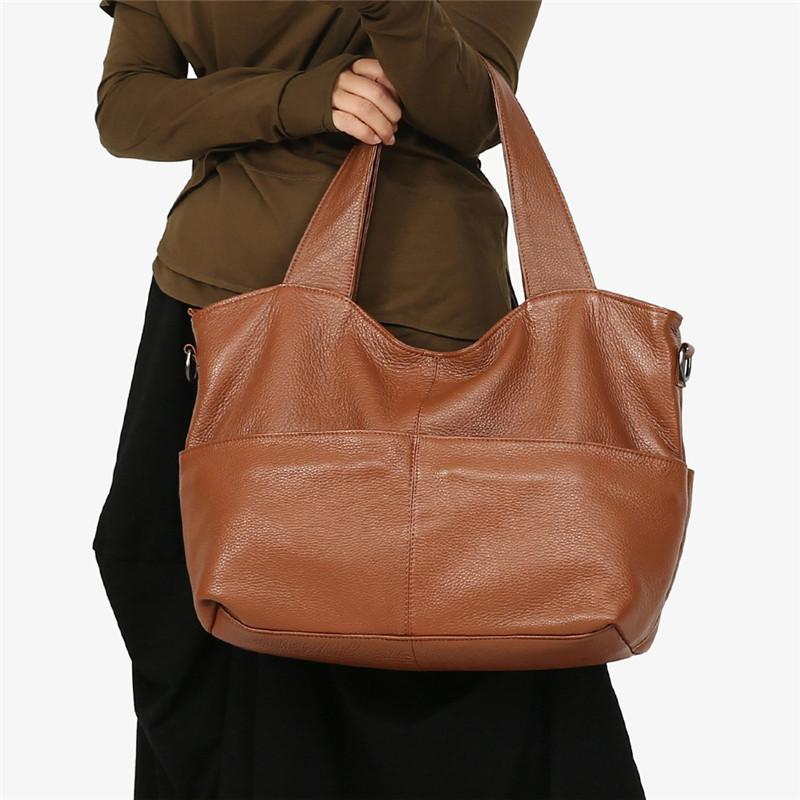 Изображение товара: Сумка-мессенджер Nesitu M07175 женская из натуральной кожи, повседневный саквояж на плечо в винтажном стиле, большая сумочка-тоут, цвет коричневый/черный