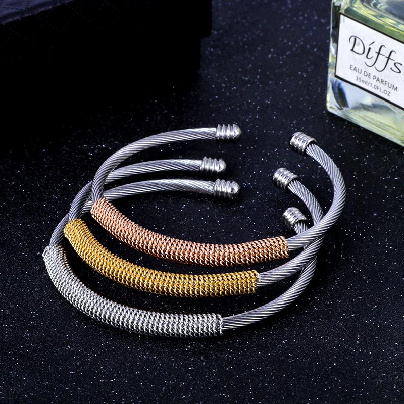 Изображение товара: Простая кабельная проволока браслеты золотые серебряные браслеты Цепочка браслет и браслеты для женщин ювелирные изделия стальные аксессуары регулируемые