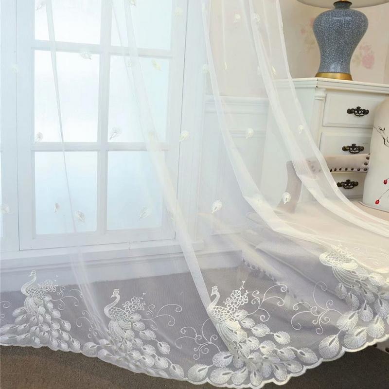 Изображение товара: Вышитые белые тюлевые занавески с розовыми павлинами для гостиной, сплошные шторы для спальни, оконные занавески M81X