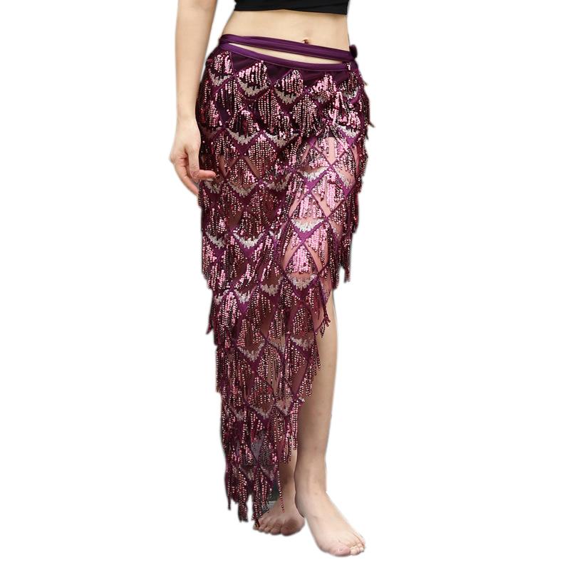 Изображение товара: Women Belly Dance Costume Sequins Long Skirt Dress Belt Hip Scarf Wrap Dance Wear Accessories Bellydance Mermaid Tassel Skirts