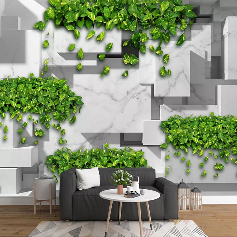 Изображение товара: Пользовательские 3D Фото Обои Зеленый лист Современный 3D абстрактная геометрическая решетка настенная гостиная спальня домашний Настенный декор живопись