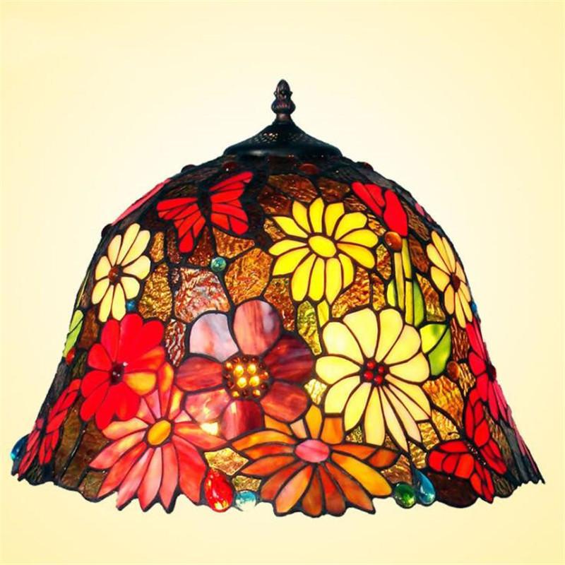 Изображение товара: Цветные стеклянные подсолнухи-бабочки Тиффани, настольная лампа для фойе, кровати, комнаты, квартиры, стеклянный светильник, диаметр 69 см 1115