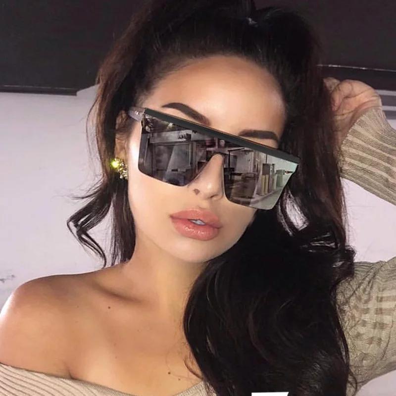 Изображение товара: Солнцезащитные очки в стиле оверсайз UV400 для мужчин и женщин, зеркальные аксессуары в винтажном стиле, с плоским верхом, 2019