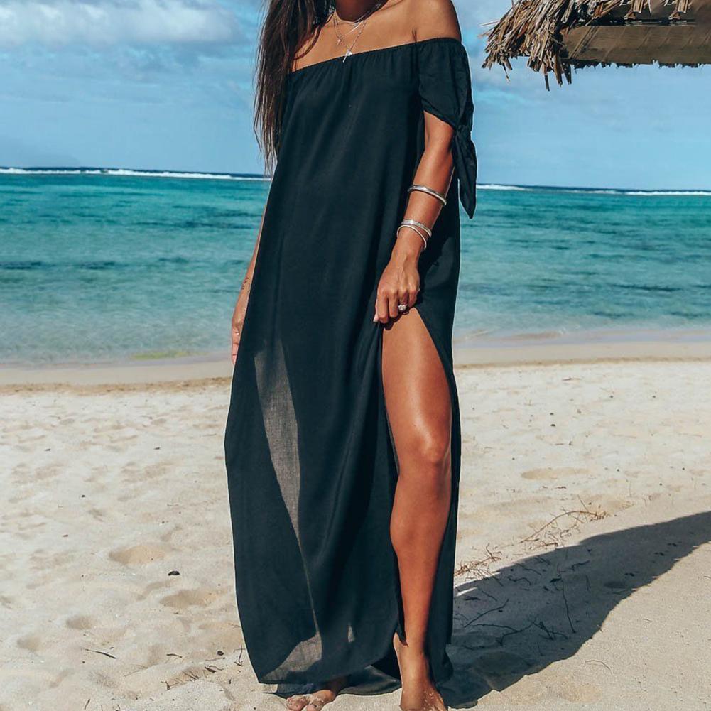 Изображение товара: Летнее пляжное сексуальное платье, накидка на одно плечо, платья с разрезом, шифоновая пляжная одежда для женщин, уличная пляжная одежда для плавания, Солнцезащитная одежда