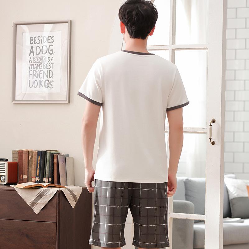 Изображение товара: Пижамный комплект мужской, из двух предметов, из дышащей ткани, с коротким рукавом и шортами, лето 2019