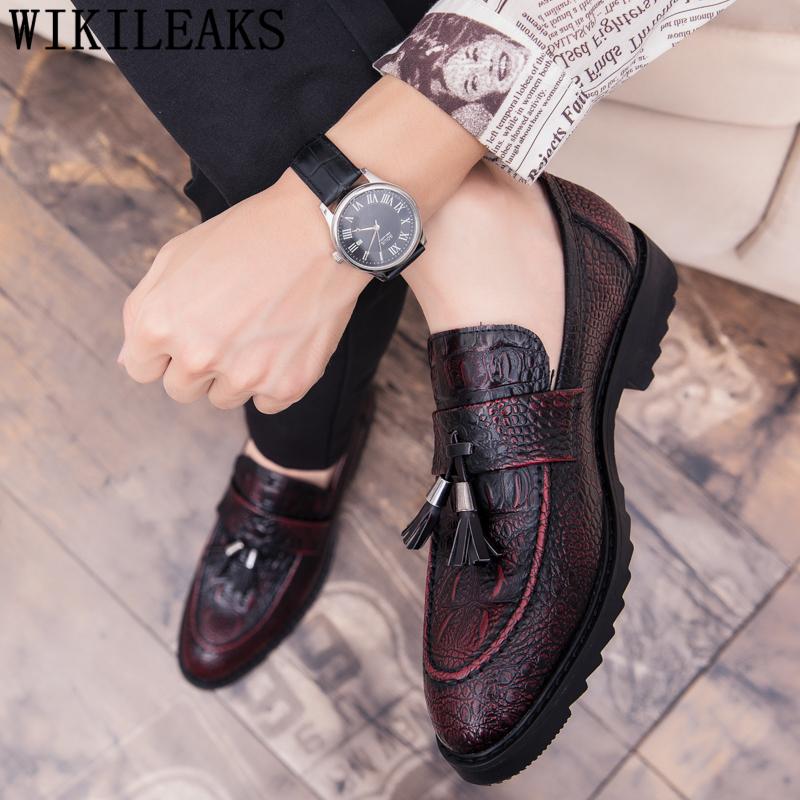 Изображение товара: Крокодиловая обувь для мужчин, Элегантные Формальные туфли для парикмахера, итальянские брендовые классические, без застежки, для офиса
