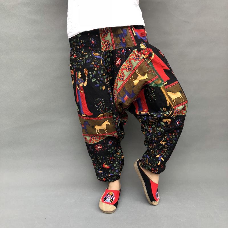 Изображение товара: Новые хип-хоп джоггеры Hmong мешковатые хлопковые льняные шаровары, брюки для женщин, большие размеры, широкие брюки, повседневные штаны, брюки, уличная одежда
