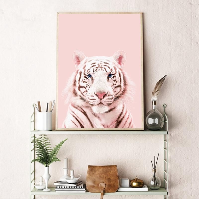 Изображение товара: Настенная картина «Розовая пантера», рисунок в виде Лев, тигра, бриллиантов, розовая Пастельная роспись, декор для детской комнаты