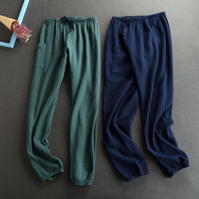 Изображение товара: New Autumn Women Cotton Crepe Sleep Pants Solid Pajama Pants Elastic Waist Sleep Bottoms Lounge Night Pants Sleeping Sleep Wear