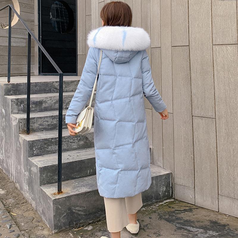 Изображение товара: Женский пуховик на белом утином пуху, длинное зимнее пальто с капюшоном, женский пуховик в Корейском стиле, ультралегкий пуховик, 90%