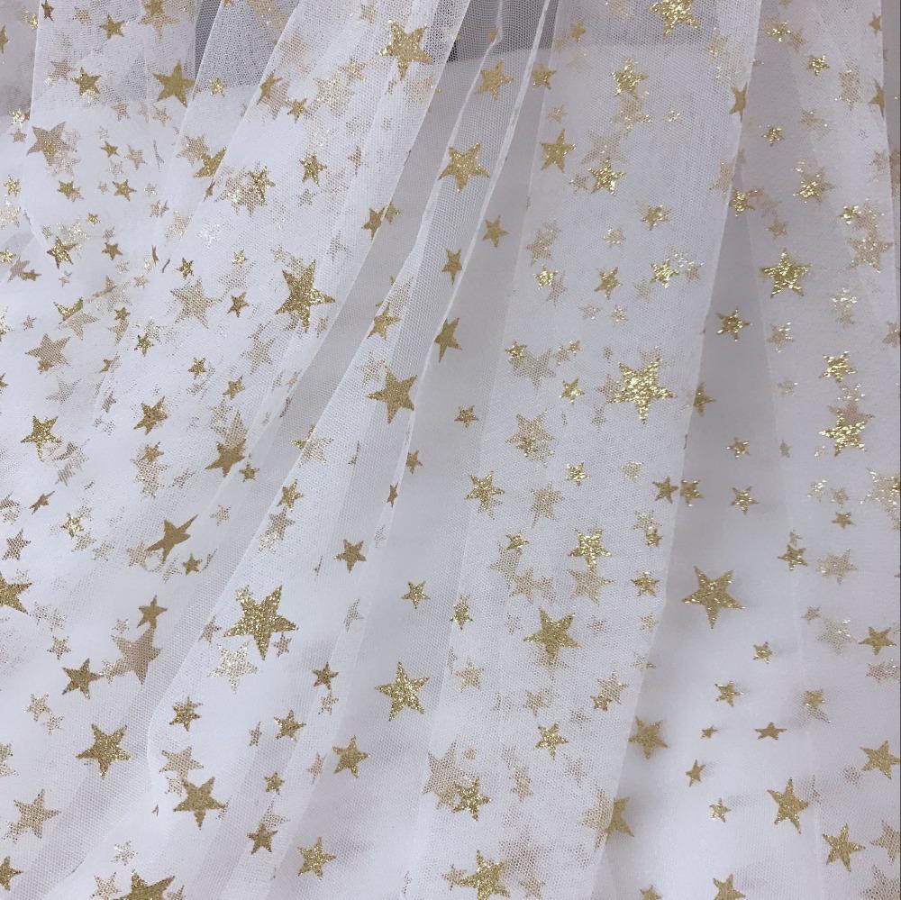 Изображение товара: 1 ярд африканская Тюлевая кружевная ткань с блестками блестящая золотая звезда сетчатая ткань газ для свадебное платье одежда занавес аксессуары