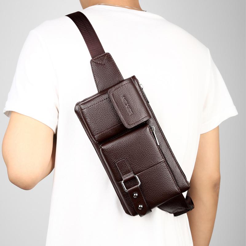 Изображение товара: Поясная Сумка мужская кожаная поясная сумка для мужчин 2019new модная нагрудная сумка через плечо мужской маленький нагрудный рюкзак черный кофе