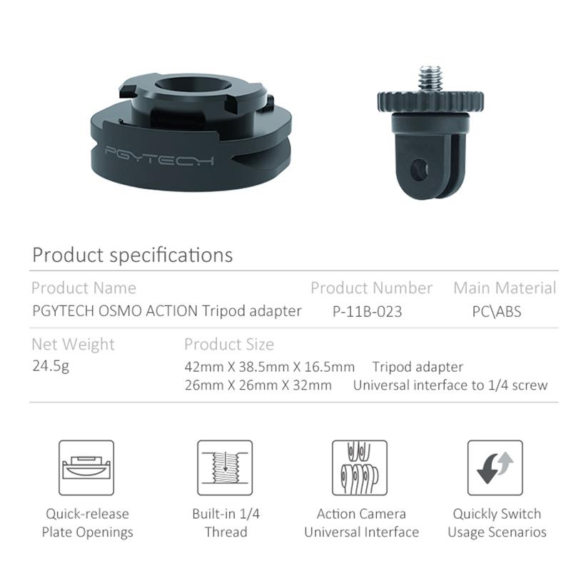 Изображение товара: Адаптер для штатива для экшн-камеры PGYTECH OSMO, из АБС-пластика, с отверстием для винта 1/4 дюйма, аксессуары для экшн-камеры DJI OSMO