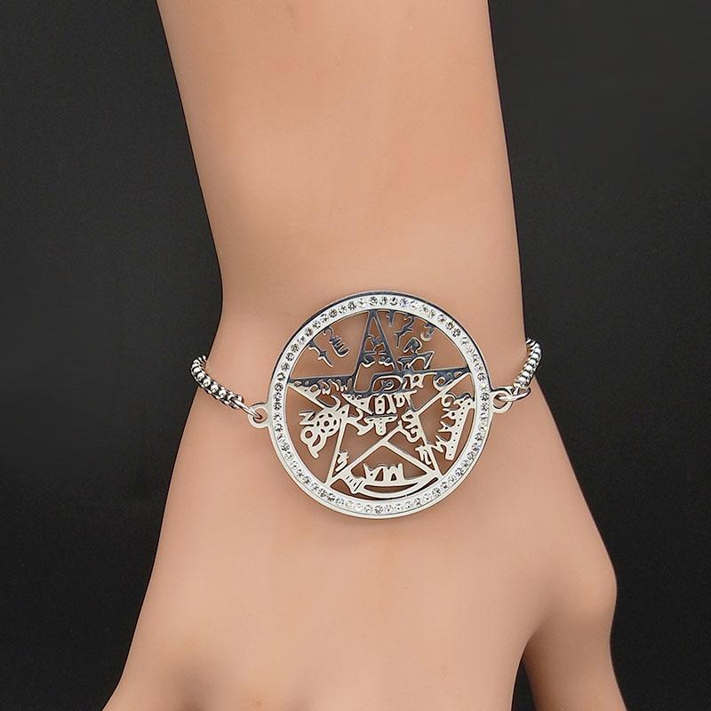 Изображение товара: 2021 колдовство пентаграмма Кристалл нержавеющая сталь браслет для женщин Серебряный цвет браслеты ювелирные изделия pulseras mujer B131S02