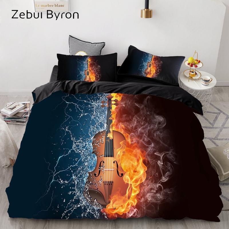 Изображение товара: 3D Bedding Set Custom/Europe/USA Queen/King,Duvet Cover Set Black Music guitar,Quilt/Blanket Cover Set Bedclothes Drop Ship