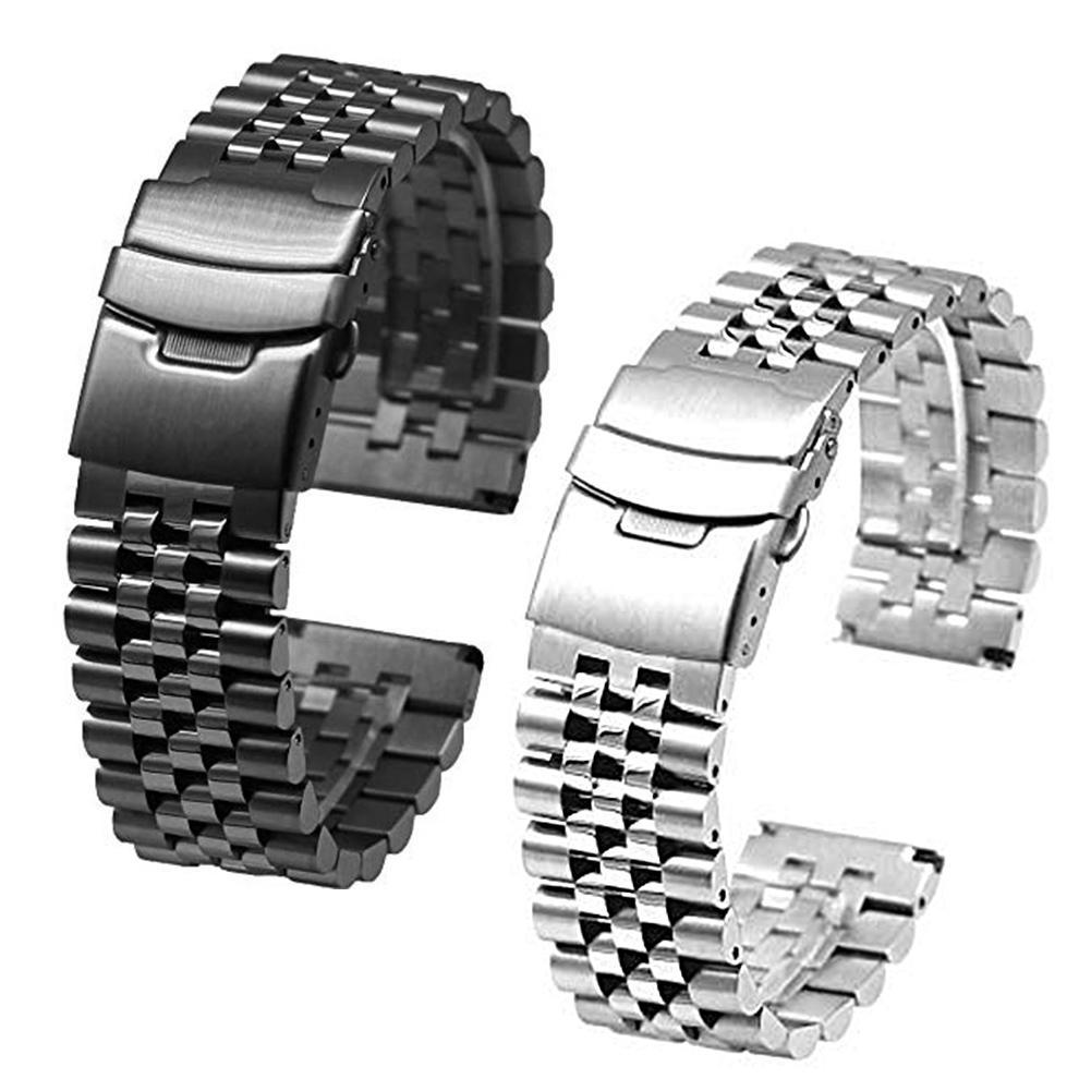 Изображение товара: 20 мм/22 мм регулируемый Нержавеющая сталь твердая Двойная застежка часы с браслетом из бусинок ремешок умные наручные часы браслет черного цвета сменный кабель
