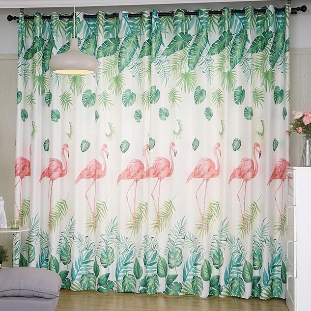 Изображение товара: Скандинавские тропические затемняющие шторы для гостиной, спальни, окна, зеленые листья, пальма, фламинго, затеняющие панели, занавески, жалюзи