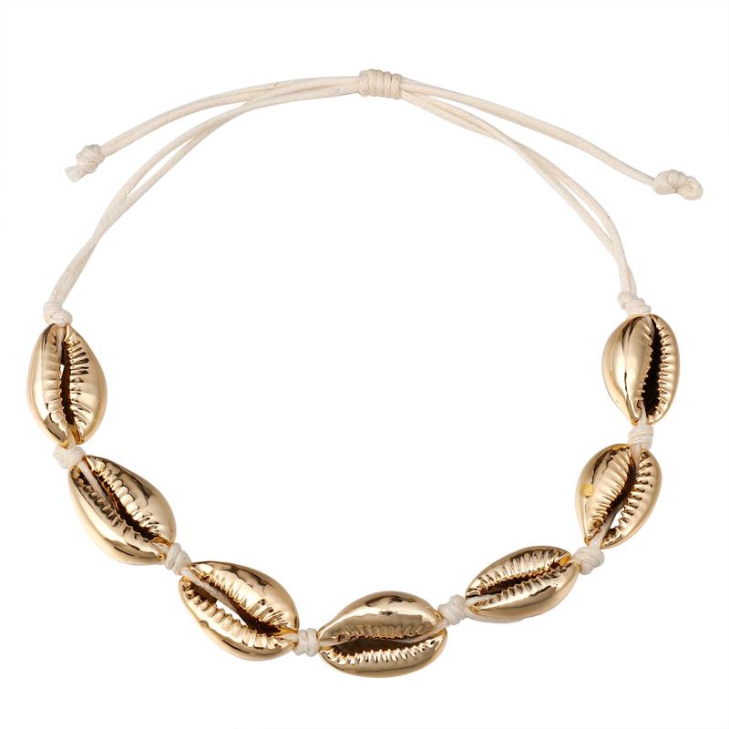 Изображение товара: Женский браслет в виде раковины Cowrie, золотой браслет-цепочка из тонкой веревки с бусинами, очаровательный браслет, богемное пляжное ювелирное изделие