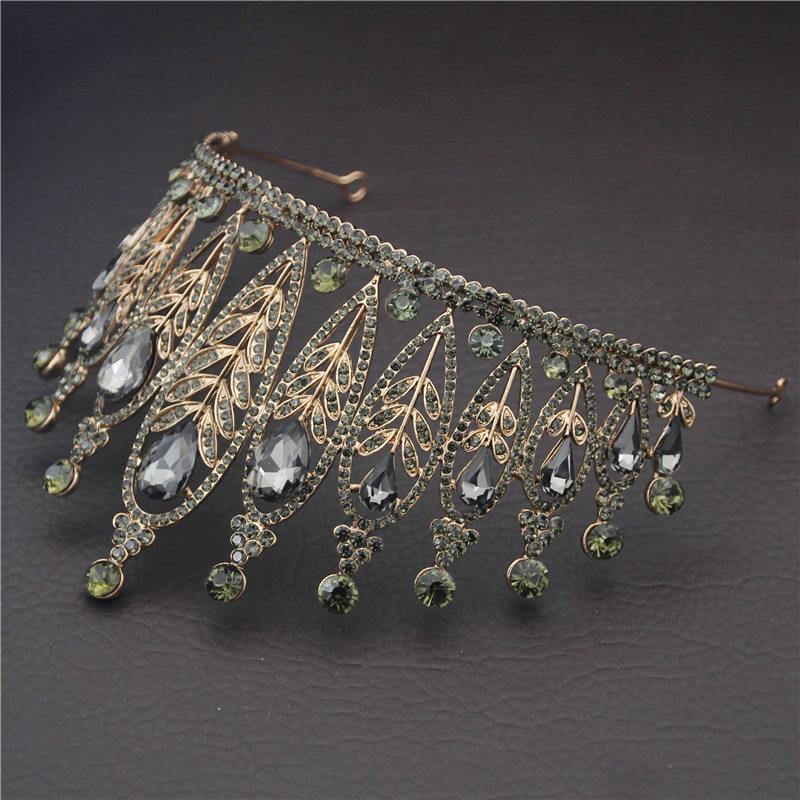 Изображение товара: Женская диадема с кристаллами, золотистая или черная свадебная корона, диадема для выпускного вечера, аксессуары для волос