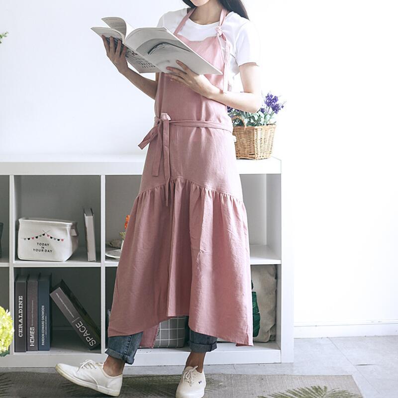 Изображение товара: Хлопковый льняной кухонный фартук в скандинавском стиле с изображением русалки, для женщин, садоводов, для работы, платье-халат, фартук в японском стиле, для взрослых