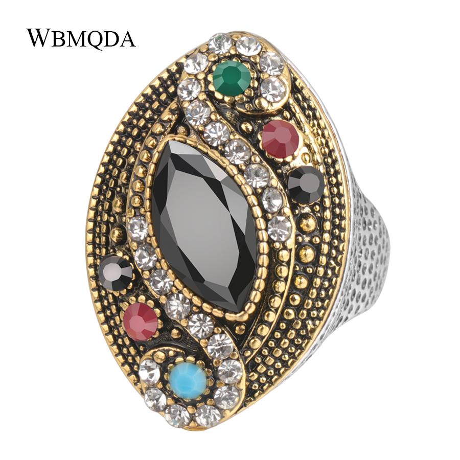 Изображение товара: Wbmqda роскошное золото, большое кольцо, мозаика, красочные кристаллы, обручальные кольца для женщин, винтажные массивные ювелирные изделия в стиле бохо