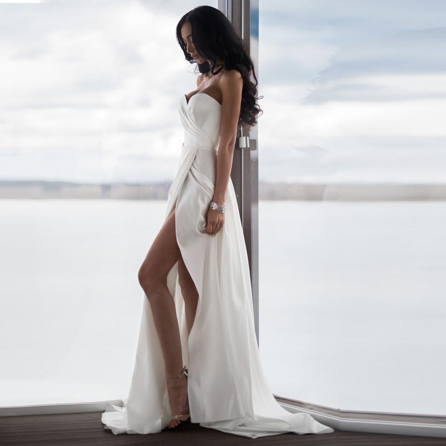 Изображение товара: Простые пляжные свадебные платья размера плюс сексуальный вырез сердечком, без рукавов с Боковым Разрезом Свадебные платья Vestido De Noiva