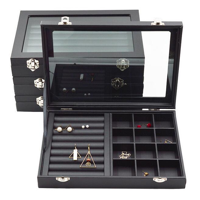Изображение товара: Шкатулка для ювелирных украшений, черный органайзер для хранения колец, серег, браслетов, ожерелий и других украшений, 28 х20х0, 5 см