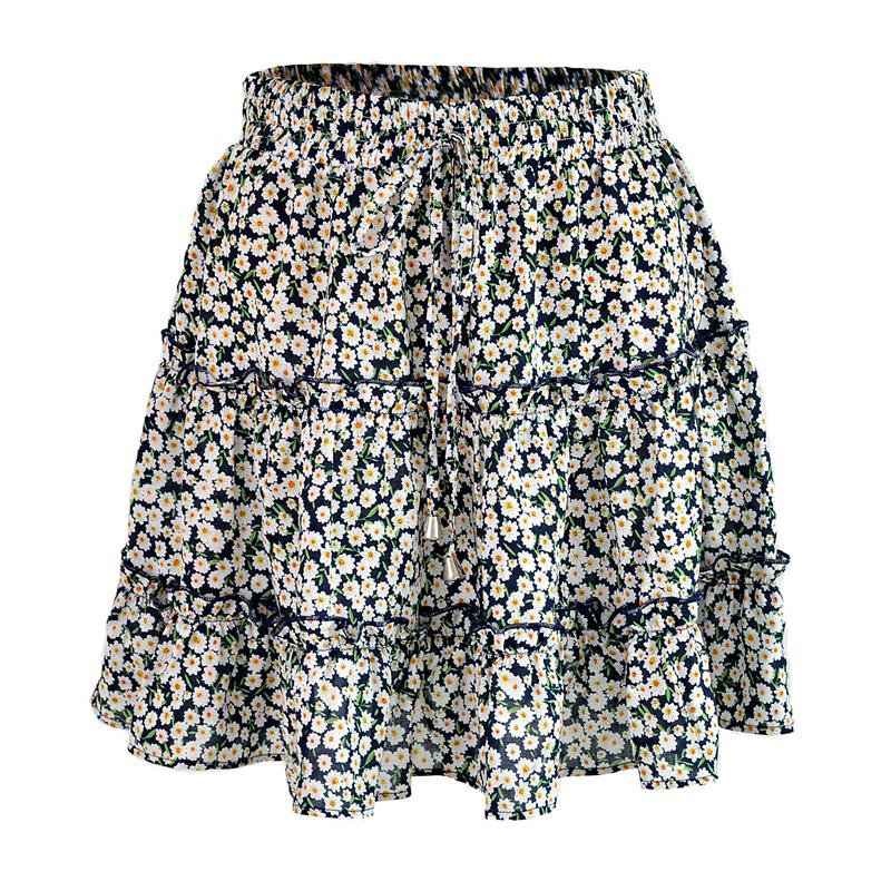 Изображение товара: Женская пляжная юбка, Летняя короткая юбка с высокой талией, с оборками и цветочным принтом в стиле бохо