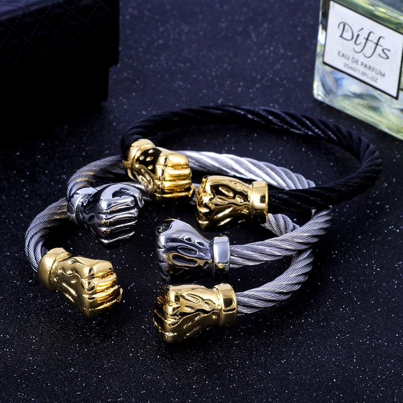 Изображение товара: Винтажные браслеты-манжеты в виде кулака, проволочные браслеты, модные ювелирные изделия, подарочные аксессуары, мужские браслеты-манжеты в стиле панк золотого цвета, амулетные браслеты