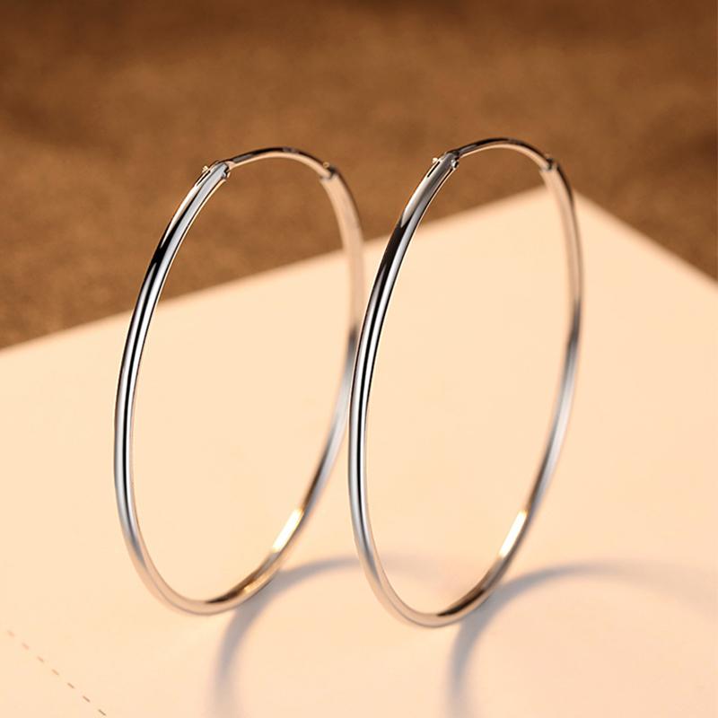 Изображение товара: 100% 925 пробы, серебряные серьги-кольца для женщин, большие круглые серьги, серебряные ювелирные изделия, подарки
